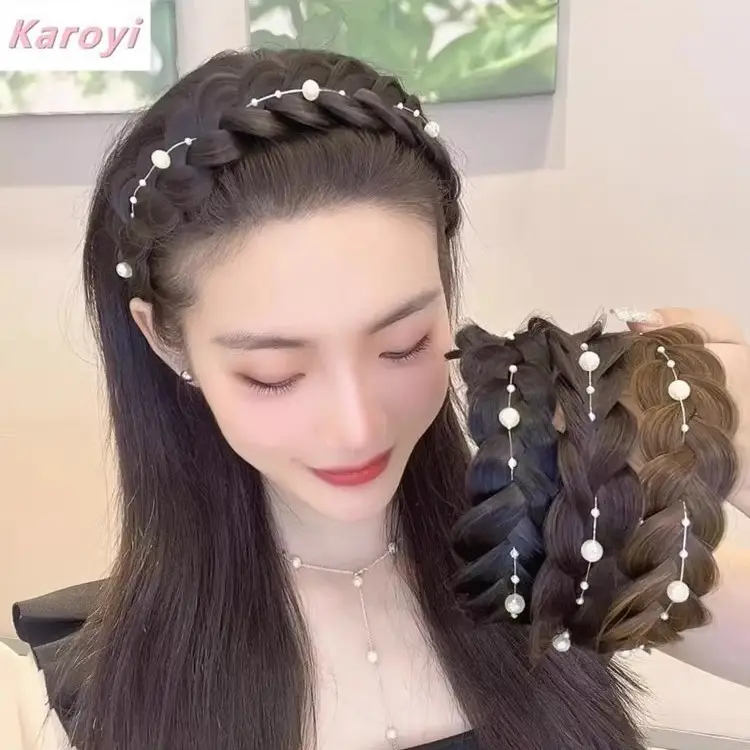 Korean Style Fishbone Hair Band with Pearl & Twist