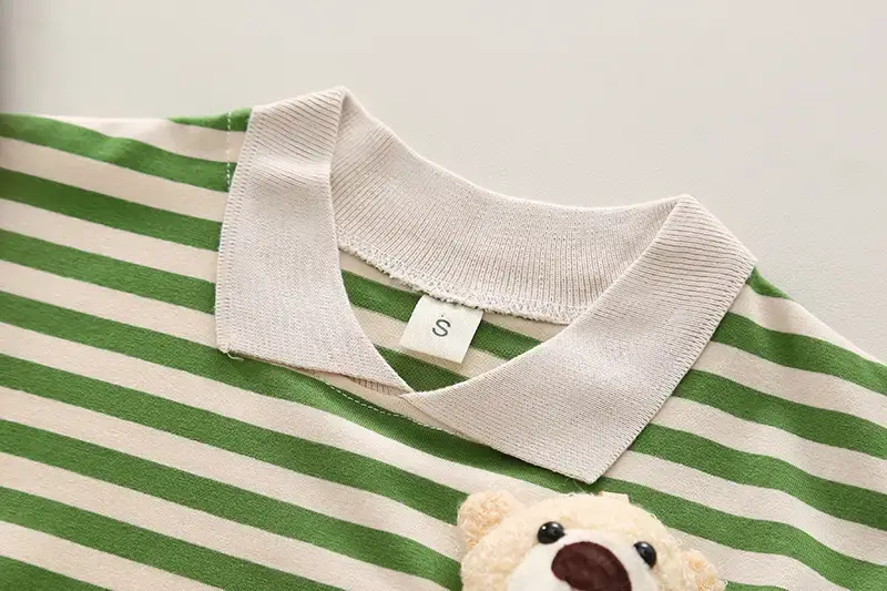 Boys Green Striped Summer Suit Short Sleeve Two Piece — feature 5