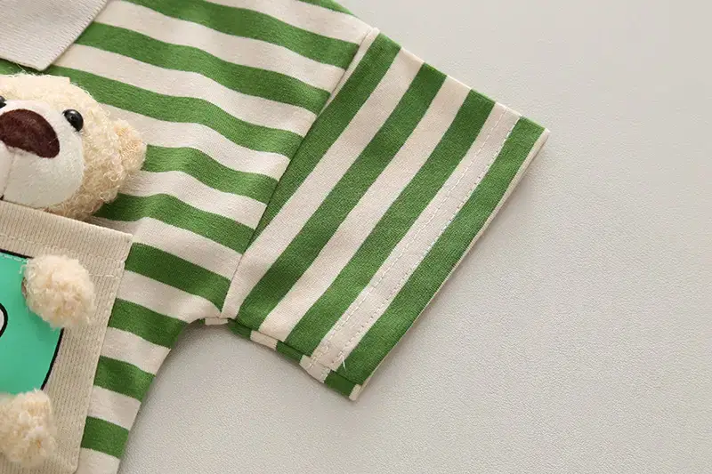Boys Green Striped Summer Suit Short Sleeve Two Piece — feature 6