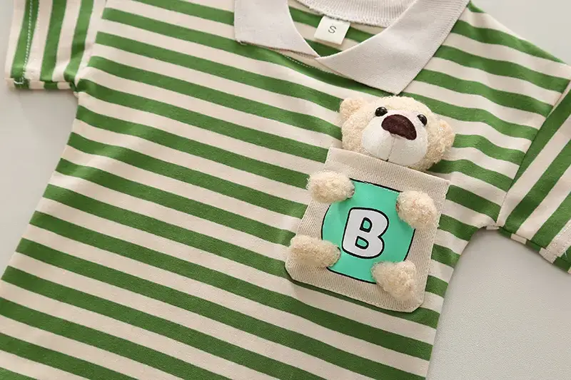 Boys Green Striped Summer Suit Short Sleeve Two Piece — feature 7