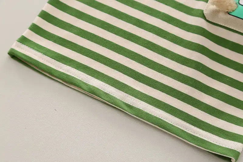 Boys Green Striped Summer Suit Short Sleeve Two Piece — feature 8