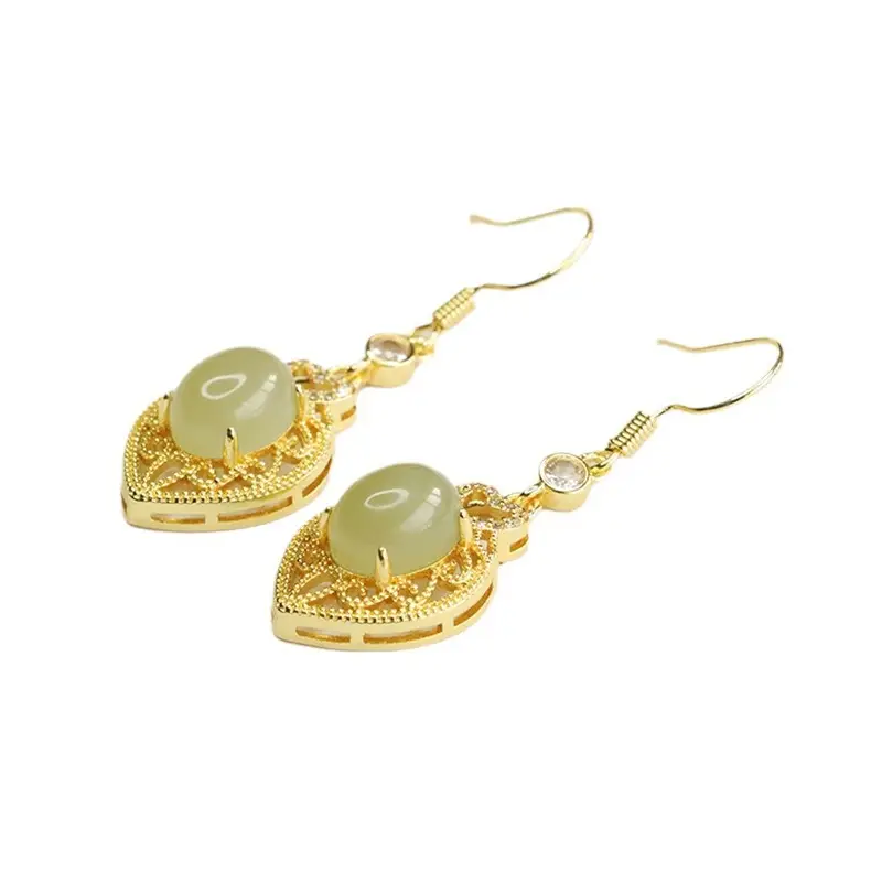Heart Shaped Jade Earrings Gold Plated Clear Water - Image 5