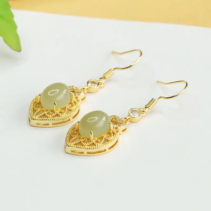 Heart Shaped Jade Earrings Gold Plated Clear Water — feature 10