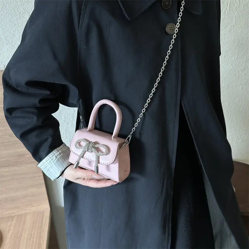Black Bow Crossbody Bag with Diamond Chain - Image 9