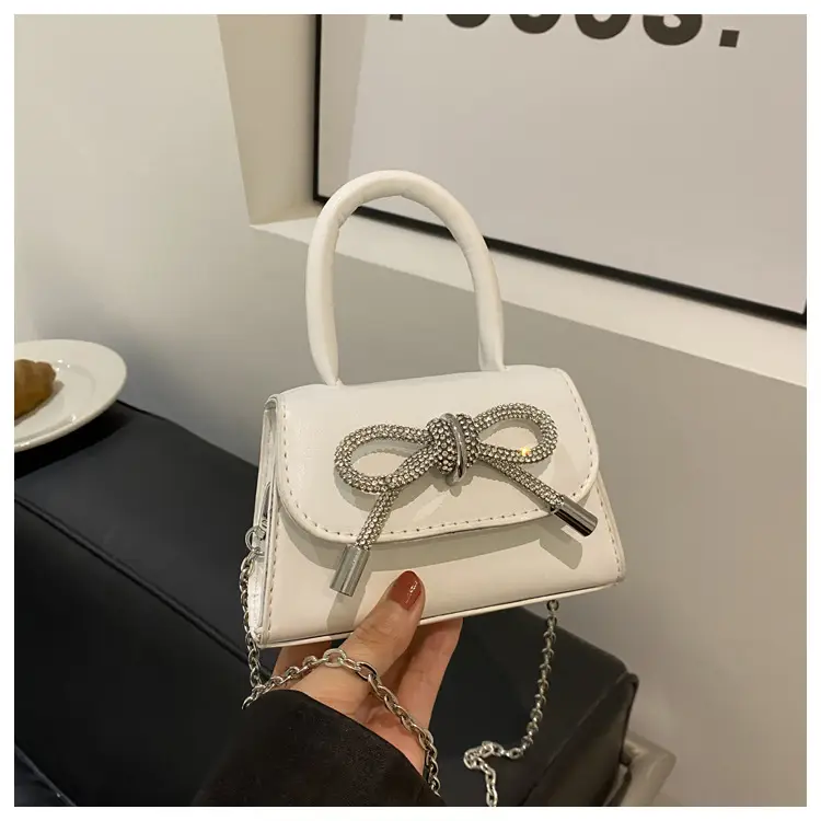 Black Bow Crossbody Bag with Diamond Chain - Image 3