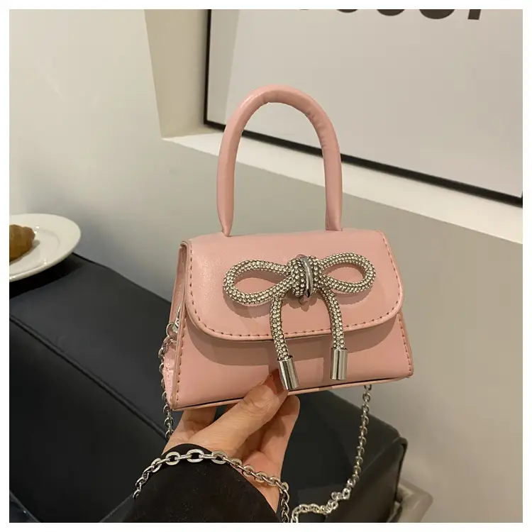Black Bow Crossbody Bag with Diamond Chain - Image 4