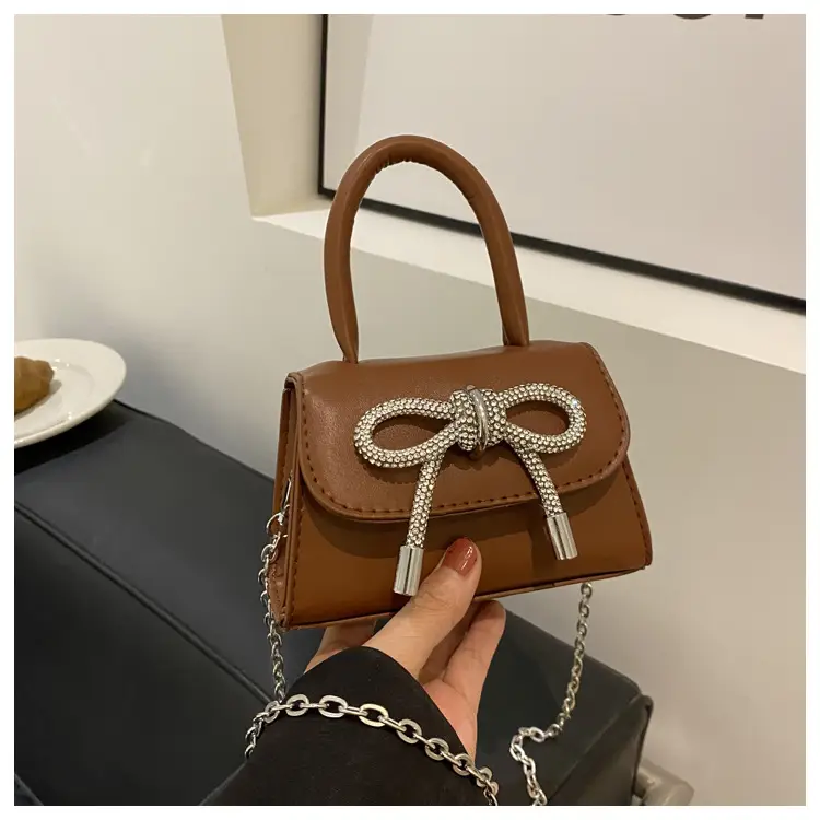 Black Bow Crossbody Bag with Diamond Chain - Image 5