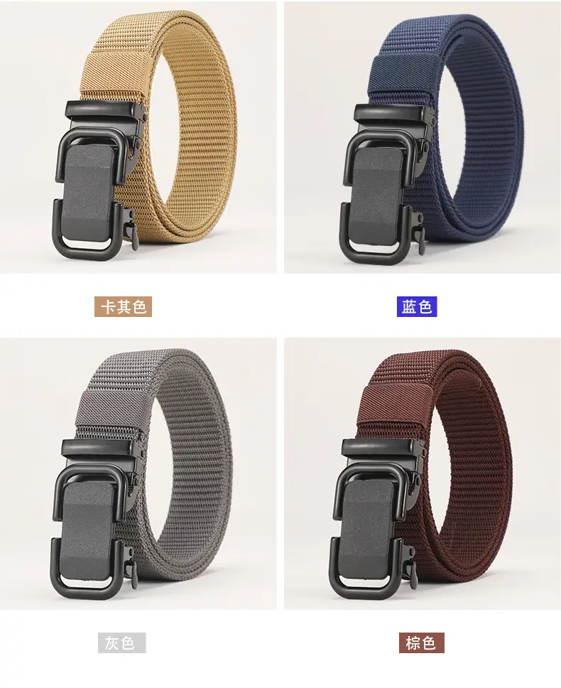 Men's Brown Canvas Belt with Korean Style Buckle — feature 3