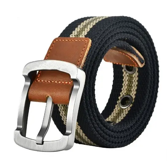 Men's Brown Canvas Belt with Korean Style Buckle