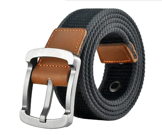 Men's Brown Canvas Belt with Korean Style Buckle
