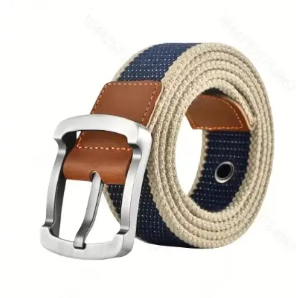 Men's Brown Canvas Belt with Korean Style Buckle