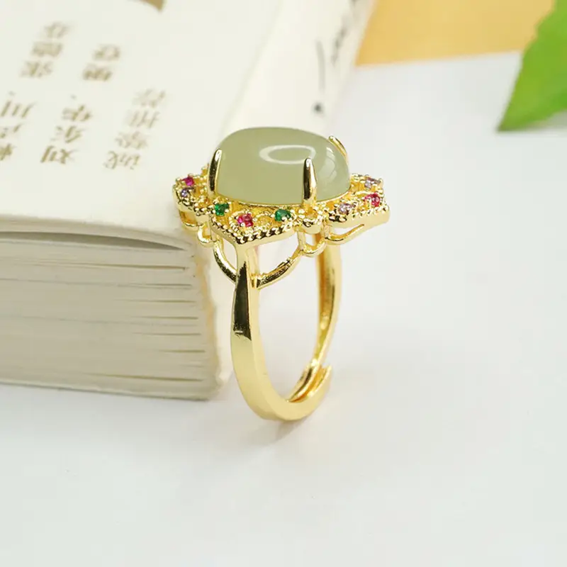 Aiyu Natural Hetian Jade Ring Clear Water Jade