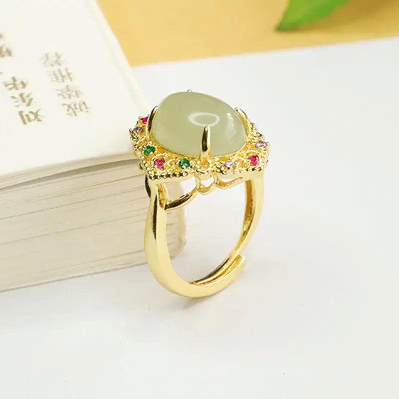 Aiyu Natural Hetian Jade Ring Clear Water Jade
