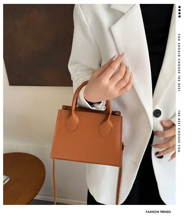 Retro Textured Square Bag Women Brown Shoulder Crossbody — feature 1