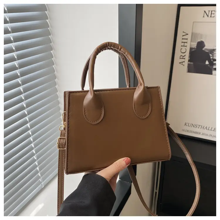 Retro Textured Square Bag Women Brown Shoulder Crossbody — feature 11