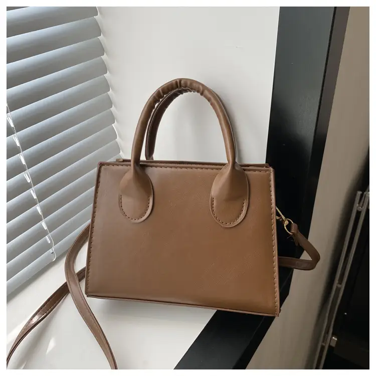 Retro Textured Square Bag Women Brown Shoulder Crossbody — feature 12
