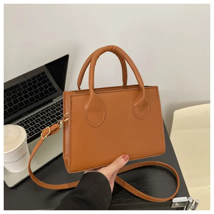 Retro Textured Square Bag Women Brown Shoulder Crossbody — feature 16