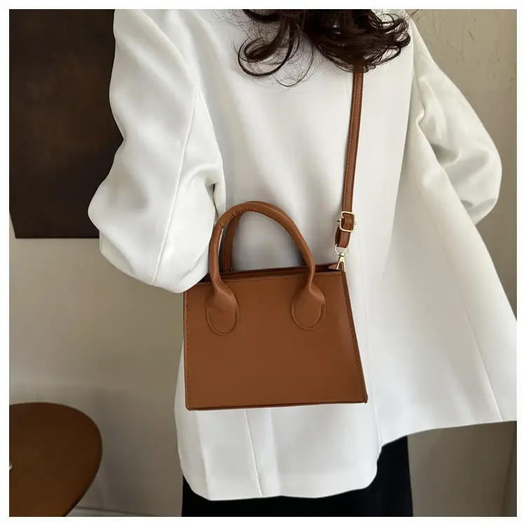 Retro Textured Square Bag Women Brown Shoulder Crossbody — feature 21
