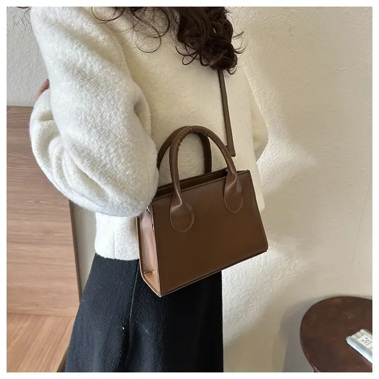 Retro Textured Square Bag Women Brown Shoulder Crossbody — feature 23