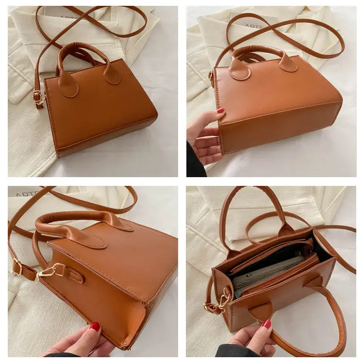 Retro Textured Square Bag Women Brown Shoulder Crossbody — feature 8