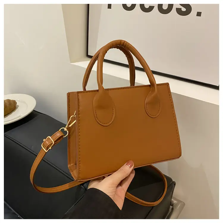 Retro Textured Square Bag Women Brown Shoulder Crossbody - Image 3