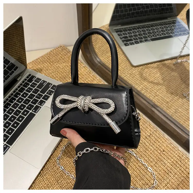 White Mini Bow Chain Crossbody Bag for Women - Image 2
