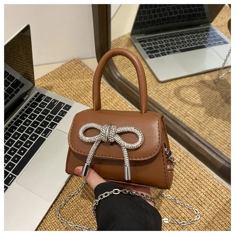 White Mini Bow Chain Crossbody Bag for Women - Image 4