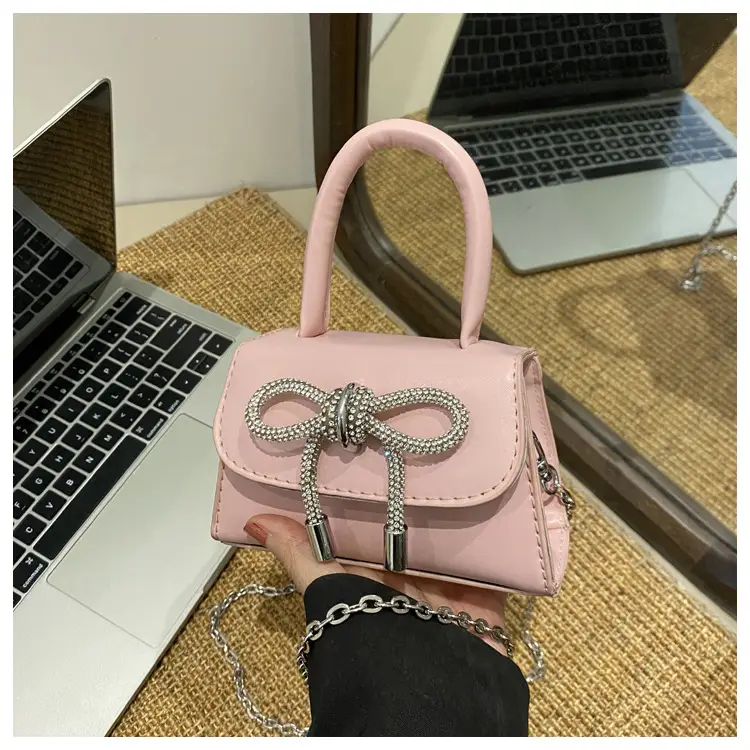 White Mini Bow Chain Crossbody Bag for Women - Image 5