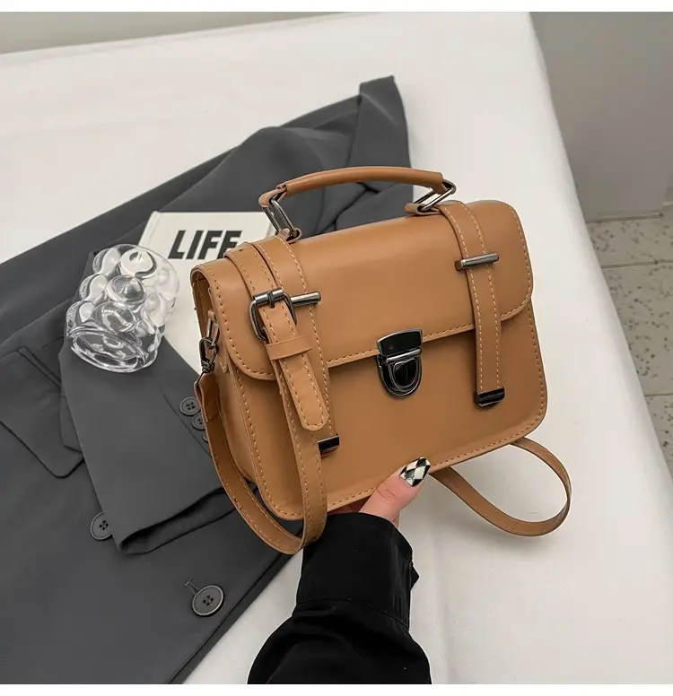 Women's tan leather shoulder messenger bag 2023 — feature 25