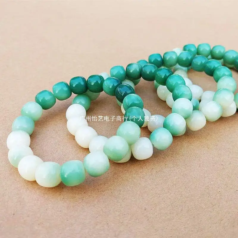 Women's Green Jade Bodhi Root Bracelet with White Beads - Image 10