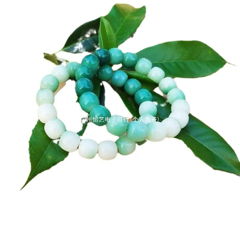 Women's Green Jade Bodhi Root Bracelet with White Beads - Image 12