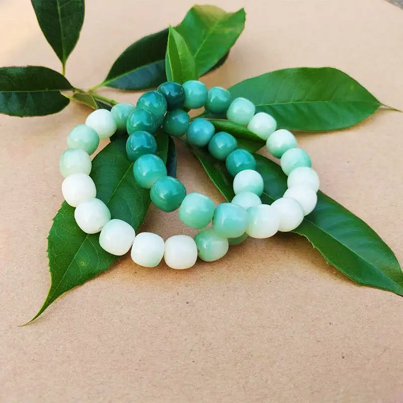 Women's Green Jade Bodhi Root Bracelet with White Beads — feature 6