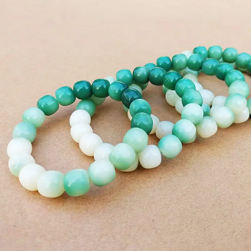 Women's Green Jade Bodhi Root Bracelet with White Beads — feature 7