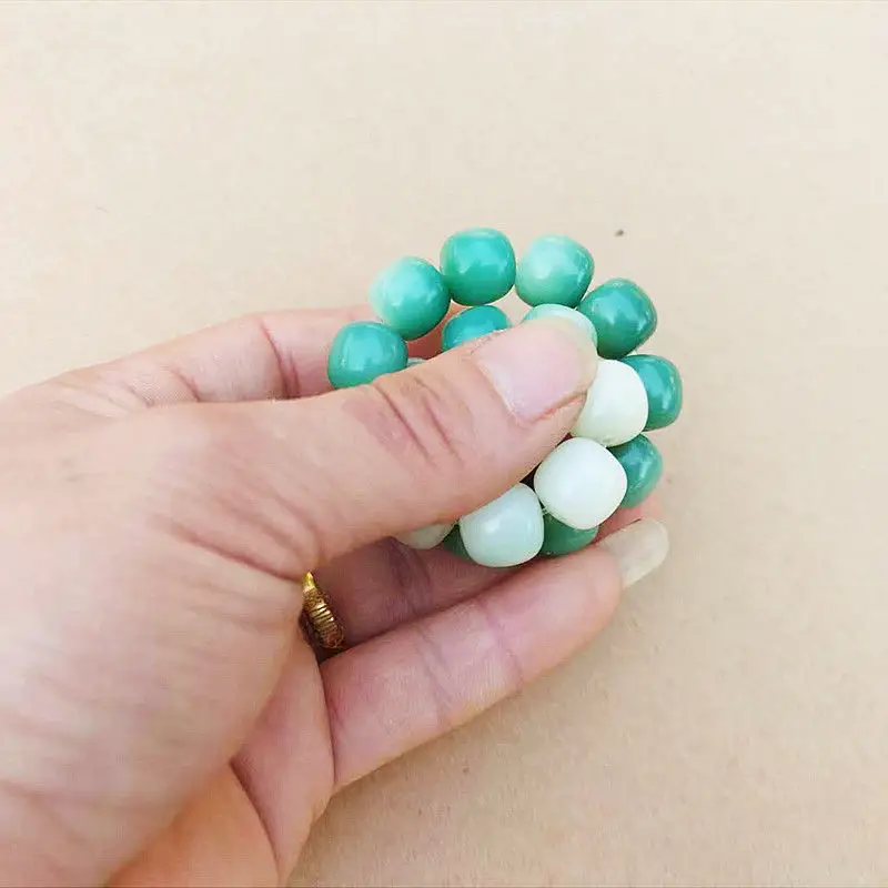 Women's Green Jade Bodhi Root Bracelet with White Beads — feature 9