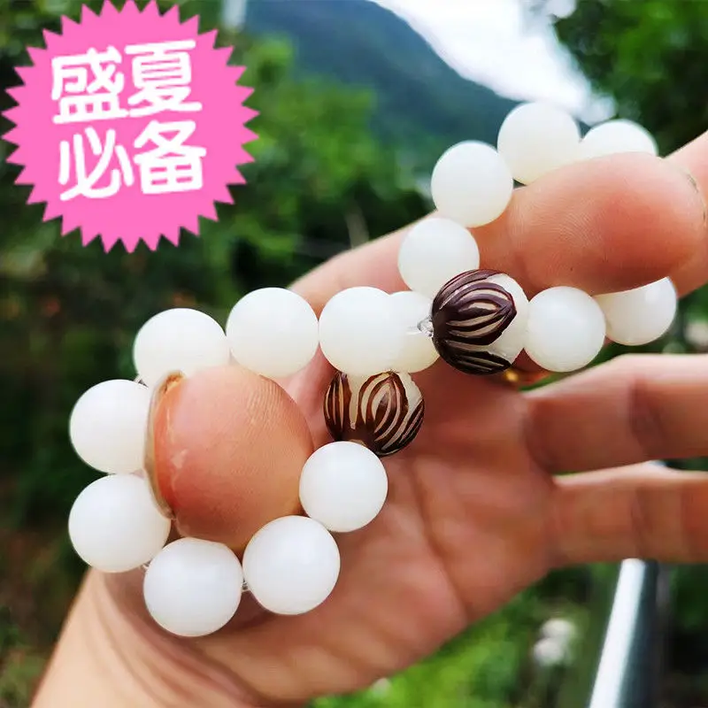 Women's Green Jade Bodhi Root Bracelet with White Beads - Image 6