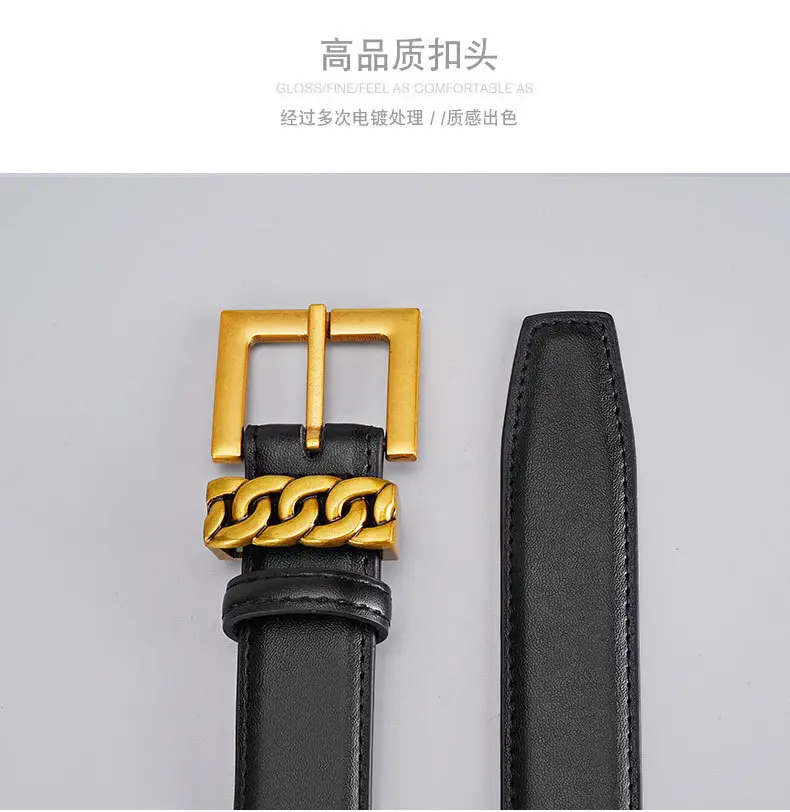 Cross-border Leather Belt with Gold Alloy Buckle — feature 12