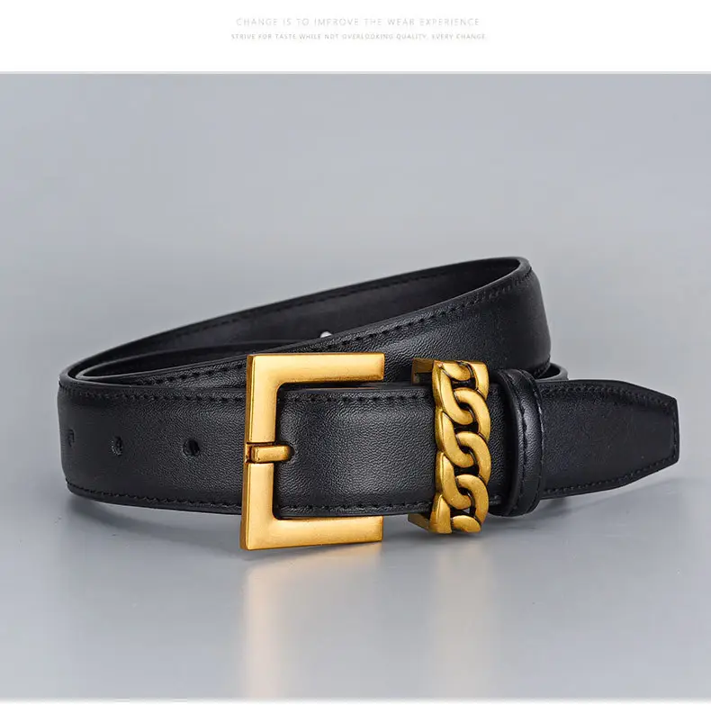 Cross-border Leather Belt with Gold Alloy Buckle — feature 20