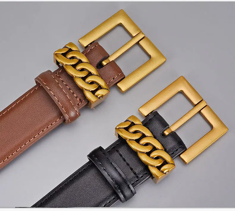 Cross-border Leather Belt with Gold Alloy Buckle — feature 21