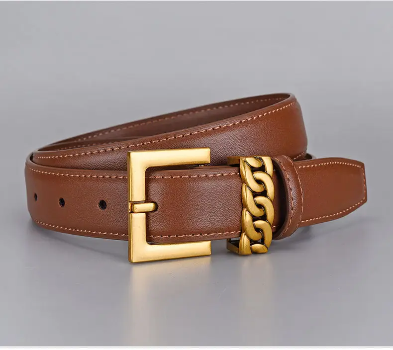 Cross-border Leather Belt with Gold Alloy Buckle — feature 22