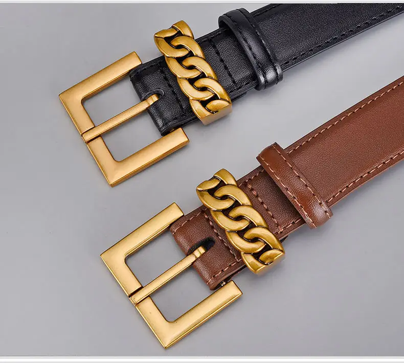 Cross-border Leather Belt with Gold Alloy Buckle — feature 23