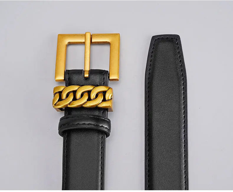 Cross-border Leather Belt with Gold Alloy Buckle — feature 25