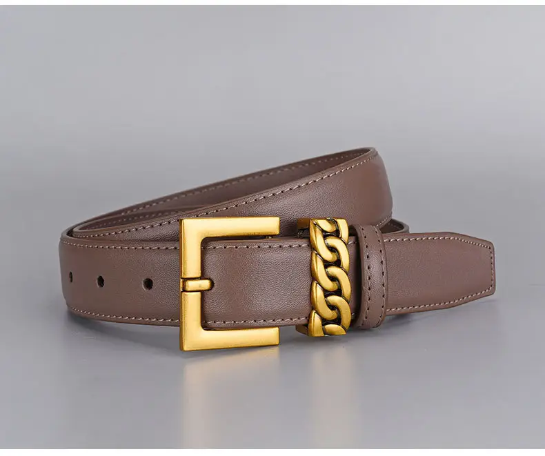 Cross-border Leather Belt with Gold Alloy Buckle — feature 26