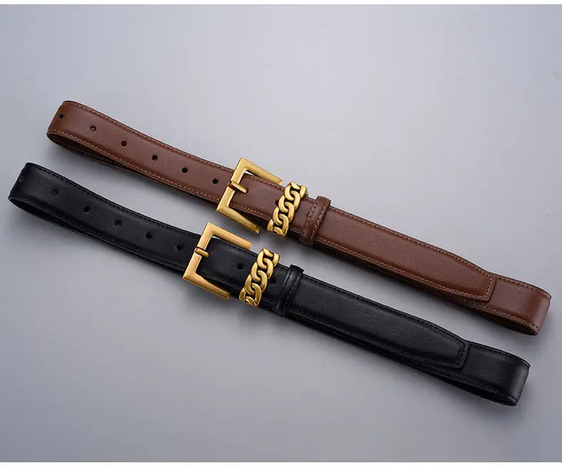 Cross-border Leather Belt with Gold Alloy Buckle — feature 27