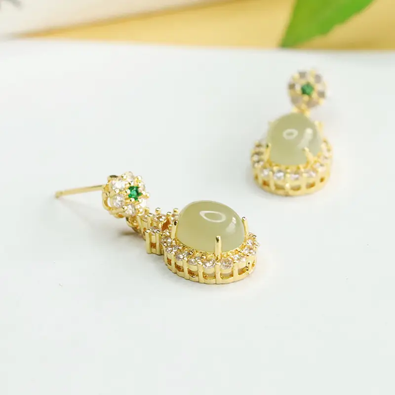 Aiyu Natural Hetian Jade Earrings Clear Water Jade Earrings - Image 2