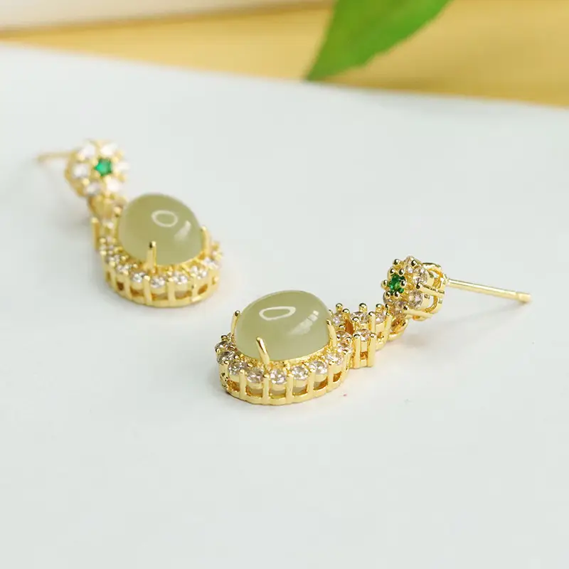 Aiyu Natural Hetian Jade Earrings Clear Water Jade Earrings - Image 3