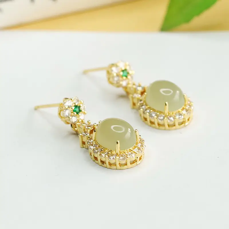 Aiyu Natural Hetian Jade Earrings Clear Water Jade Earrings - Image 4