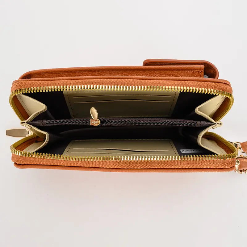 Women PU Leather Multi-Functional Phone Wallet Bag Brown - Image 7