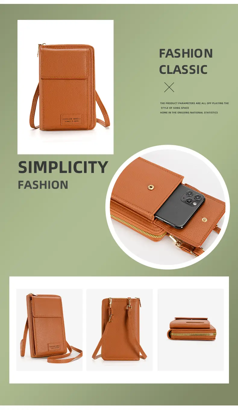 Women PU Leather Multi-Functional Phone Wallet Bag Brown — feature 3