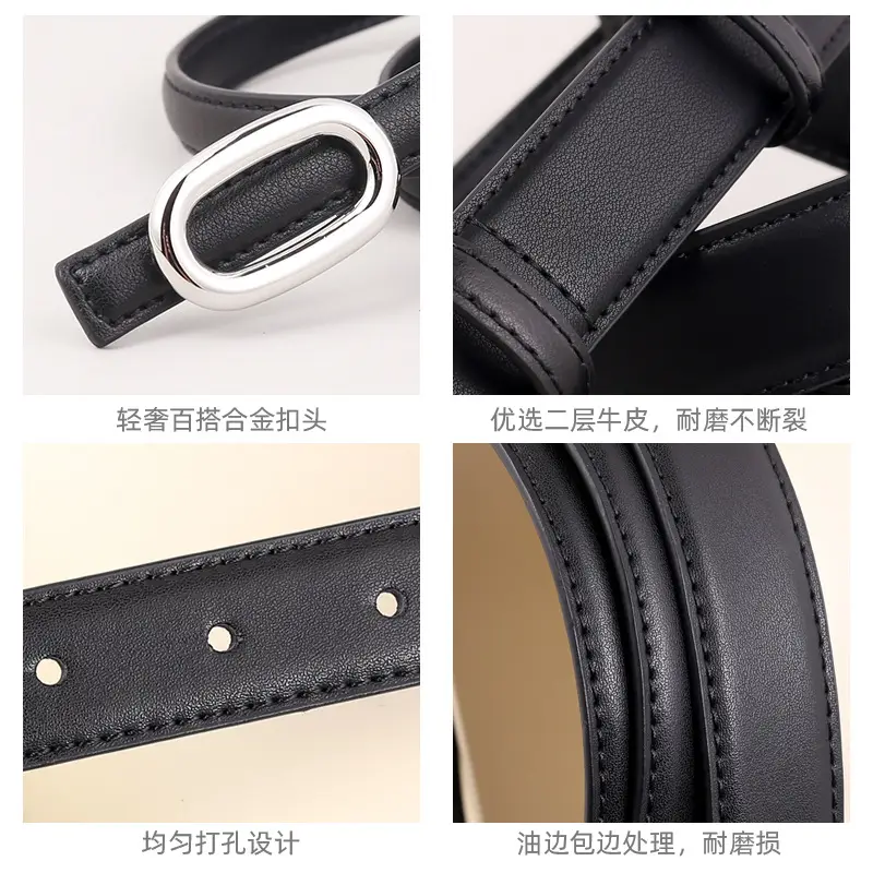 Women Genuine Leather Belt with Silver Buckle - Image 6