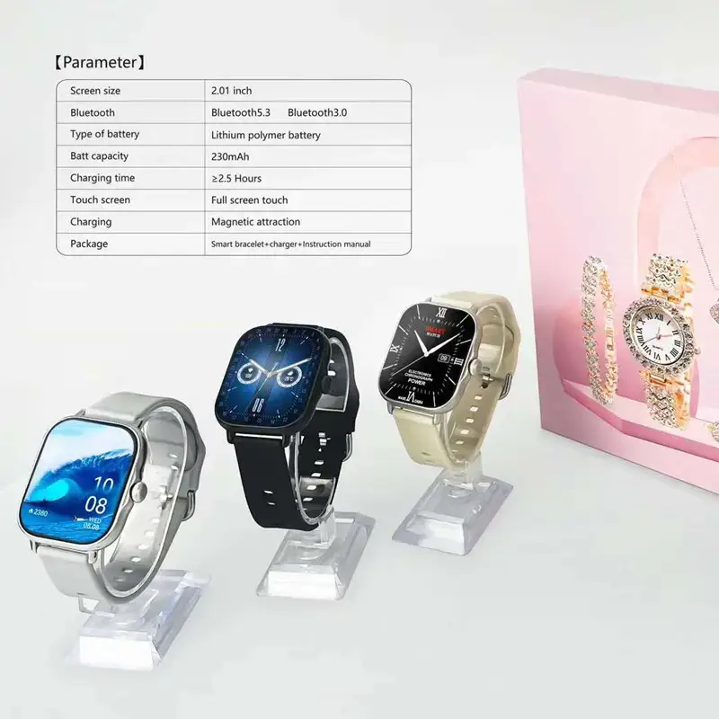 A58 Plus Smart Watch for Women Pink with Accessories - Image 2